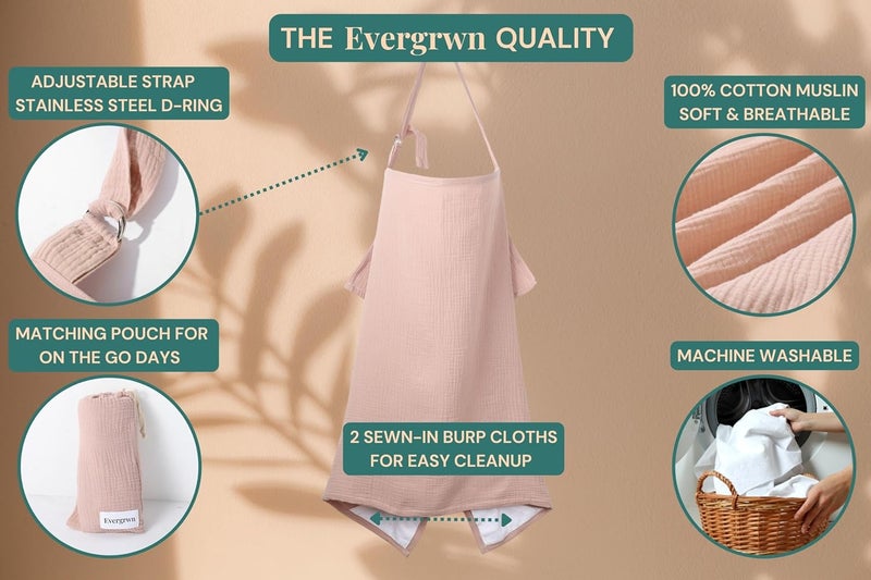 Evergrwn Superior Design Multi-use Privacy Nursing Cover Up for Breastfeeding, 100% Cotton Breathable Nursing Cover with Arch Neckline, Muslin Breastfeeding Cover, Baby Essentials (Rose Taupe) - Image 4